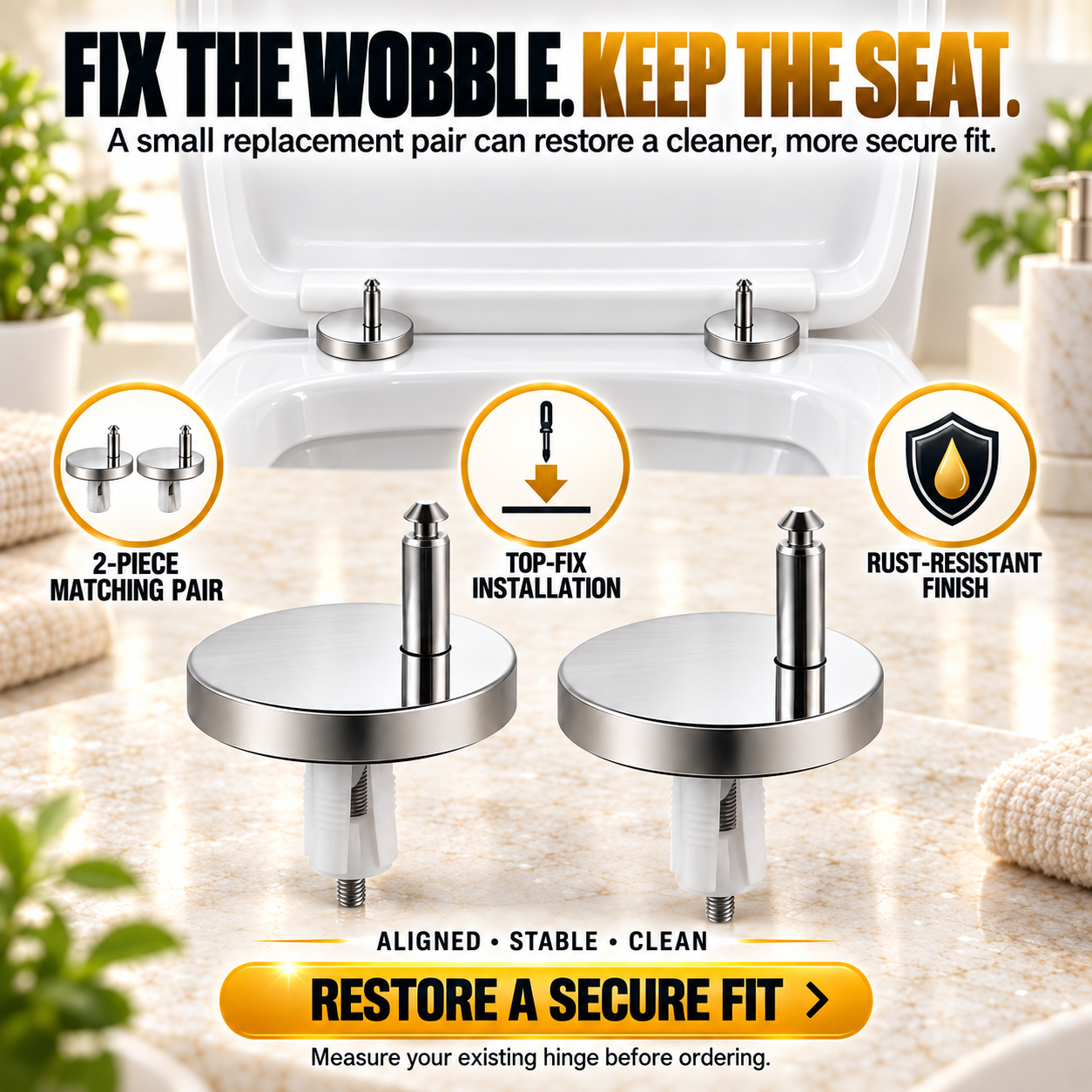 🔩 Top-Fix Toilet Seat Expansion Hinge Repair Kit – Rock-Solid Wobble Fix 🚽