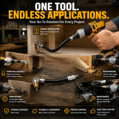 🎁HOT DEAL – Up to 49% OFF🔥🔧 Flexible 90° Right Angle Drill Attachment – Tight Space Driver Adapter