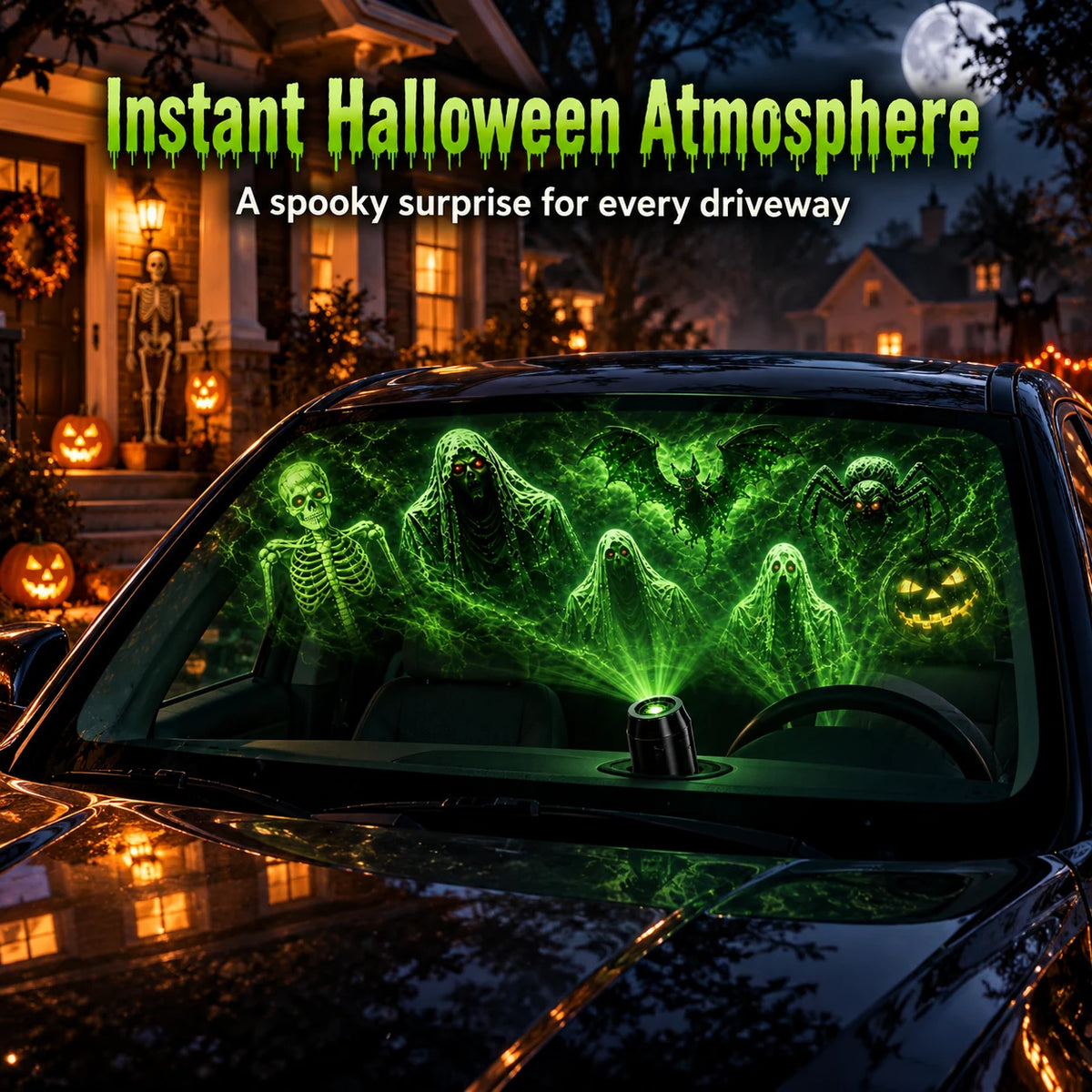 👻🚗Halloween USB Ghost Projector – 7 Spooky Slides & 360° Adjustable Light