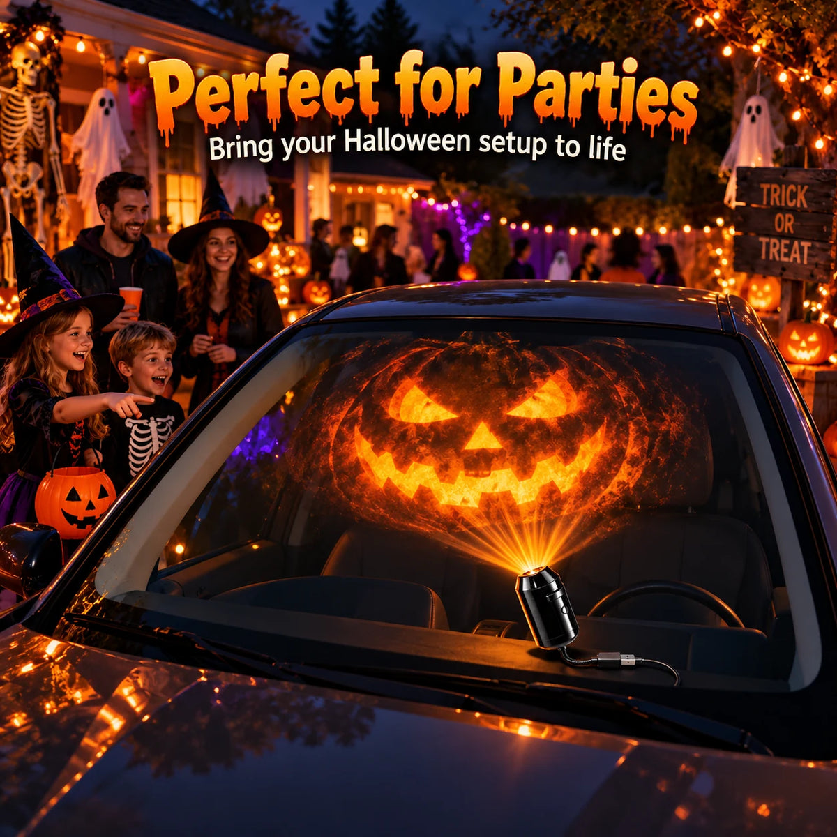 👻🚗Halloween USB Ghost Projector – 7 Spooky Slides & 360° Adjustable Light