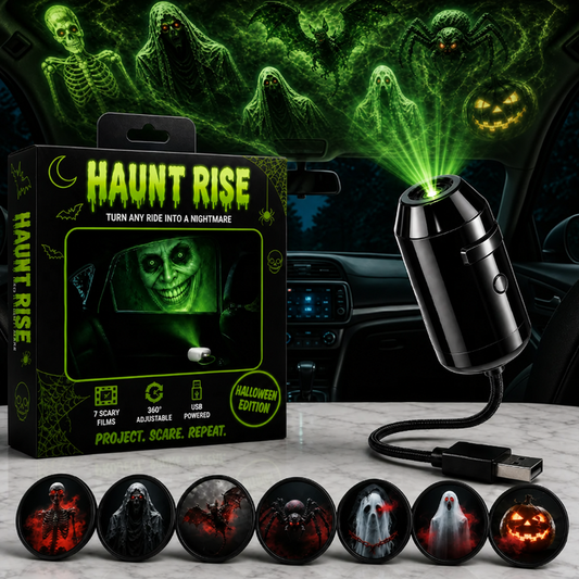👻🚗Halloween USB Ghost Projector – 7 Spooky Slides & 360° Adjustable Light