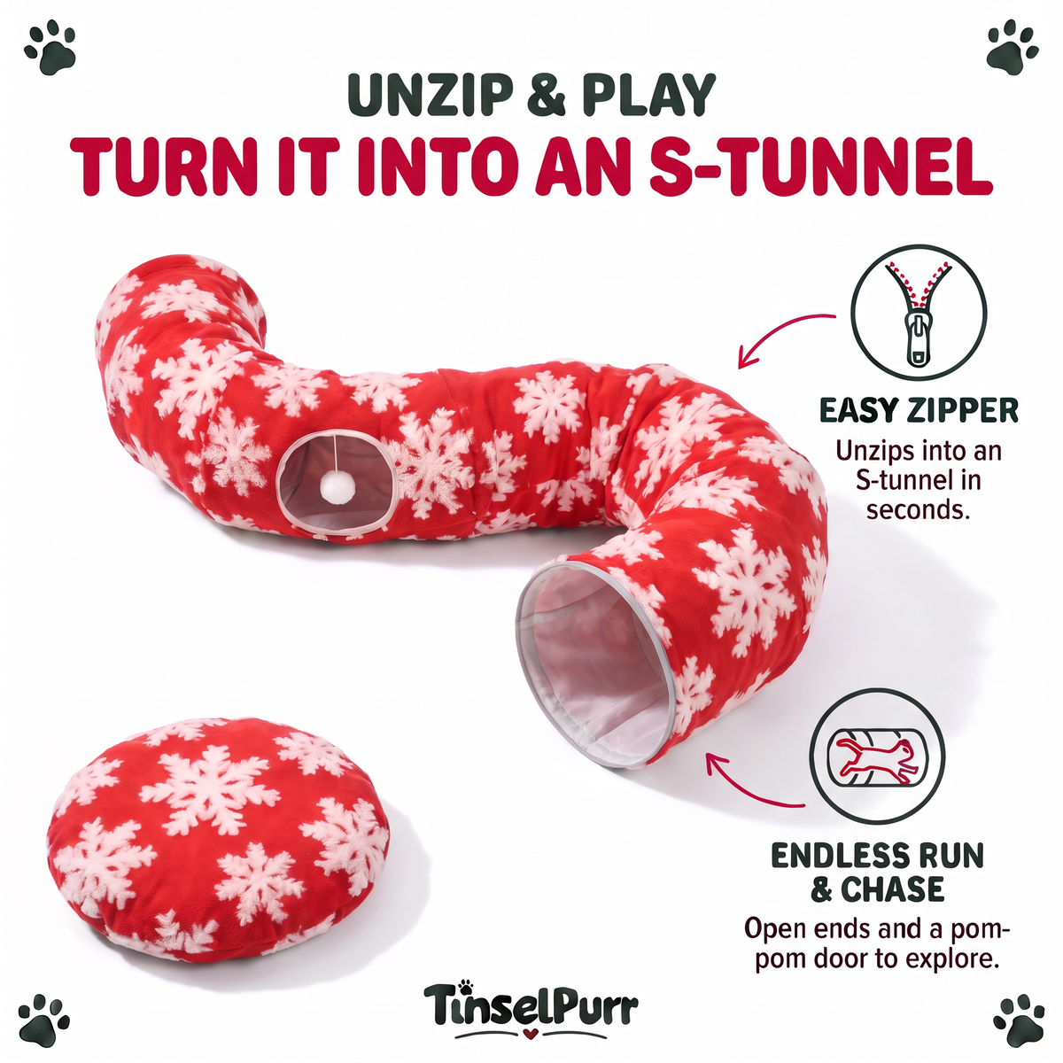 🎄 Christmas Tree Cat Tunnel Bed – 3-in-1 Cozy Hideaway, Play Tunnel & Tree Skirt