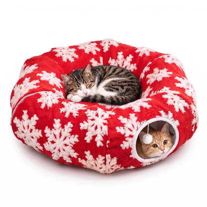 🎄 Christmas Tree Cat Tunnel Bed – 3-in-1 Cozy Hideaway, Play Tunnel & Tree Skirt