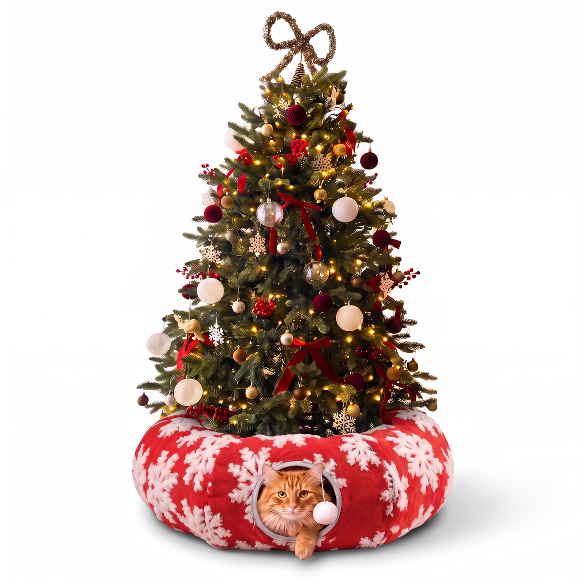 🎄 Christmas Tree Cat Tunnel Bed – 3-in-1 Cozy Hideaway, Play Tunnel & Tree Skirt