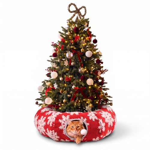 🎄 Christmas Tree Cat Tunnel Bed – 3-in-1 Cozy Hideaway, Play Tunnel & Tree Skirt