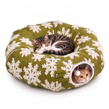 🎄 Christmas Tree Cat Tunnel Bed – 3-in-1 Cozy Hideaway, Play Tunnel & Tree Skirt