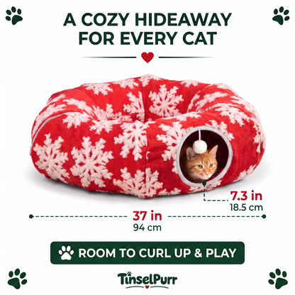 🎄 Christmas Tree Cat Tunnel Bed – 3-in-1 Cozy Hideaway, Play Tunnel & Tree Skirt
