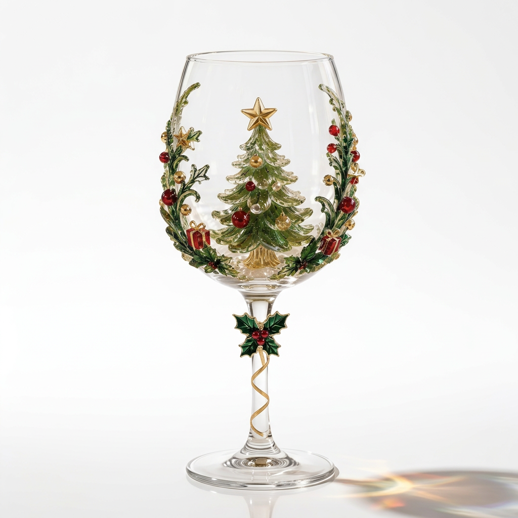 🎄 Set of 6 Christmas 3D Glass Goblets – Festive Holiday Drinkware Gift Set