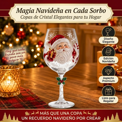 🎄 Set of 6 Christmas 3D Glass Goblets – Festive Holiday Drinkware Gift Set