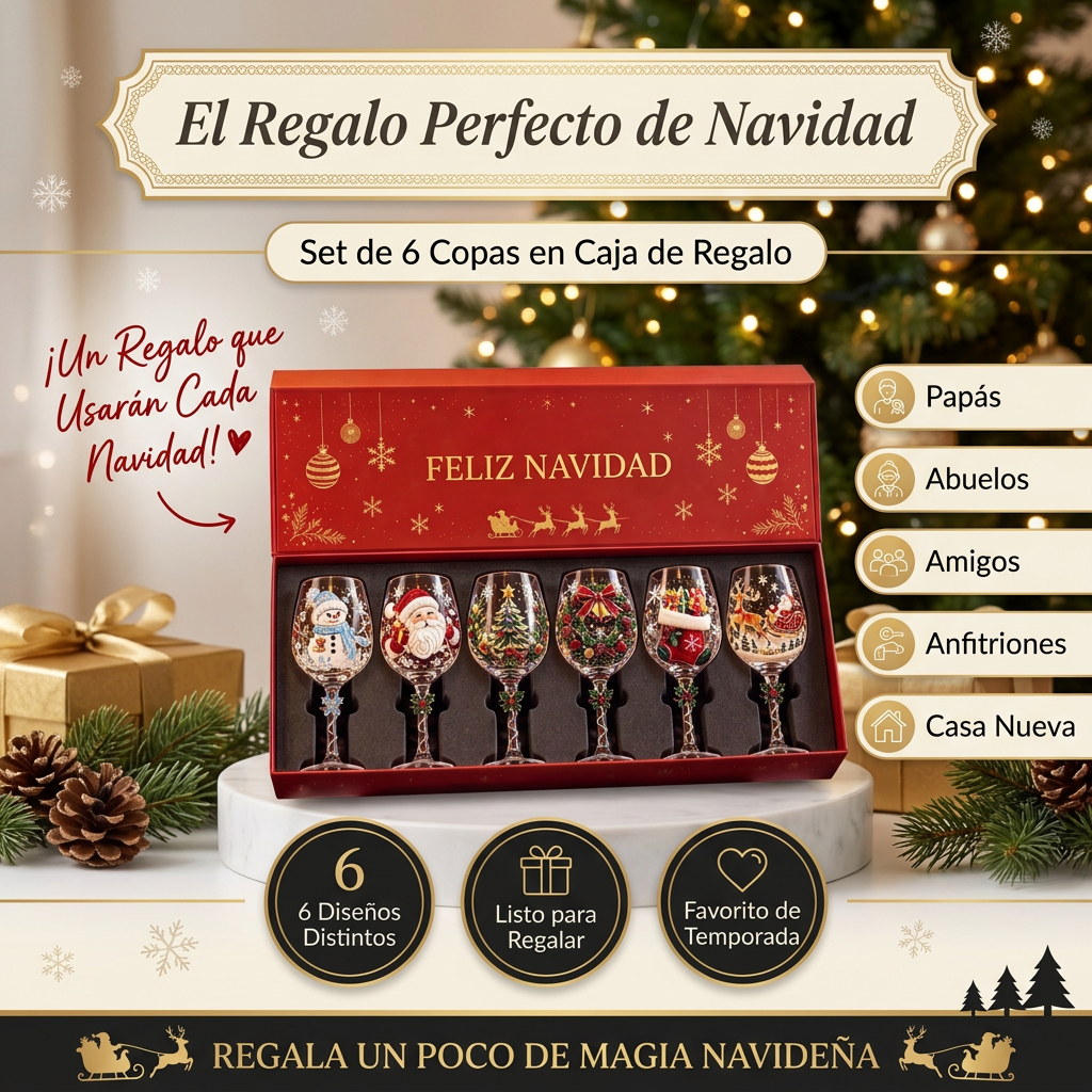 🎄 Set of 6 Christmas 3D Glass Goblets – Festive Holiday Drinkware Gift Set