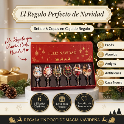 🎄 Set of 6 Christmas 3D Glass Goblets – Festive Holiday Drinkware Gift Set