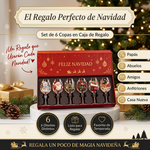 🎄 Set of 6 Christmas 3D Glass Goblets – Festive Holiday Drinkware Gift Set