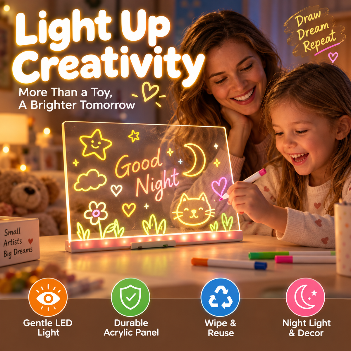 🎨 LED Drawing Board for Kids – Erasable Acrylic Art Board ✨