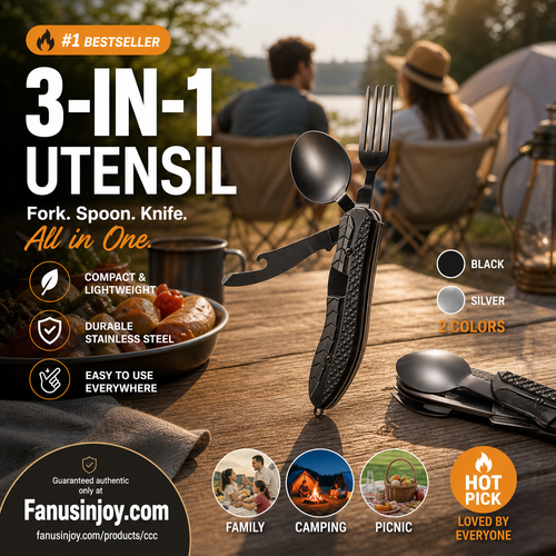 🏕️ 4-In-1 Outdoor Folding Multifunctional Tableware – Detachable Camping Utensil Set ✨