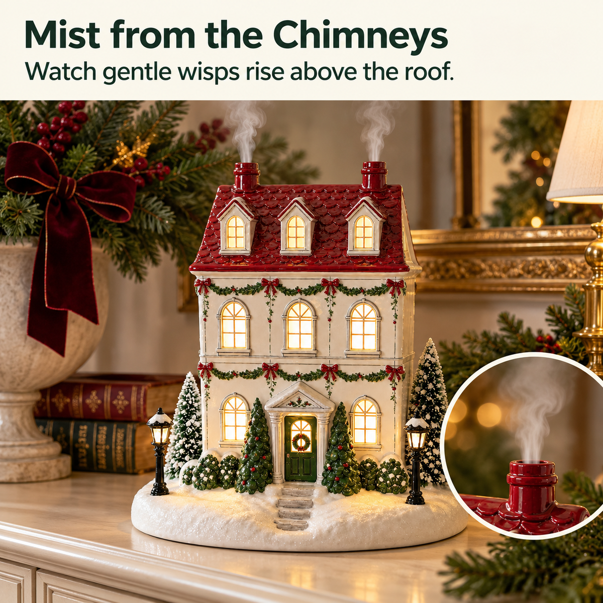 🎄 Holiday House Aroma Diffuser 🏠 Chimney Mist & Color-Changing Lights