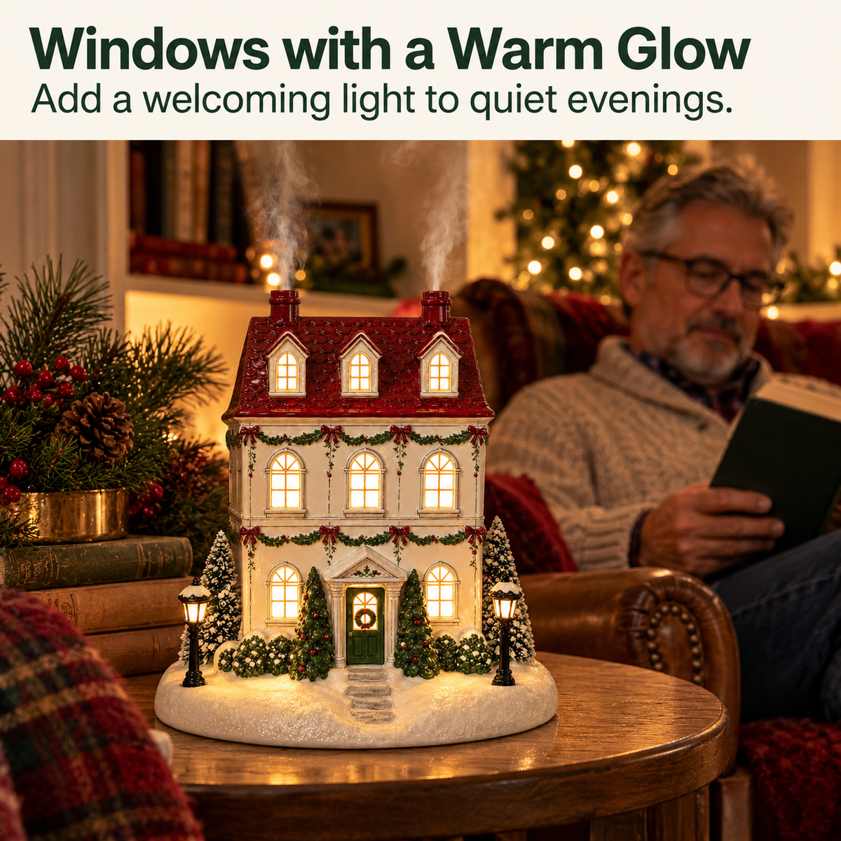 🎄 Holiday House Aroma Diffuser 🏠 Chimney Mist & Color-Changing Lights