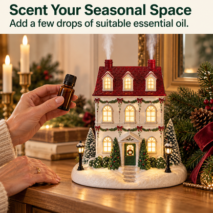 🎄 Holiday House Aroma Diffuser 🏠 Chimney Mist & Color-Changing Lights