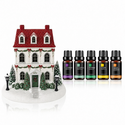 🎄 Holiday House Aroma Diffuser 🏠 Chimney Mist & Color-Changing Lights