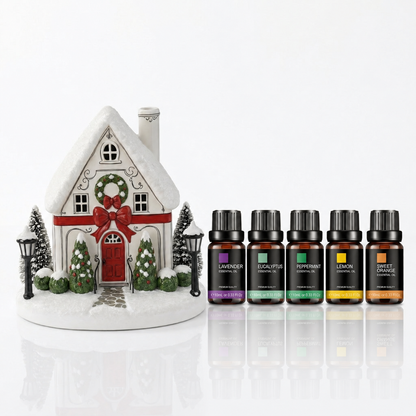 🎄 Holiday House Aroma Diffuser 🏠 Chimney Mist & Color-Changing Lights