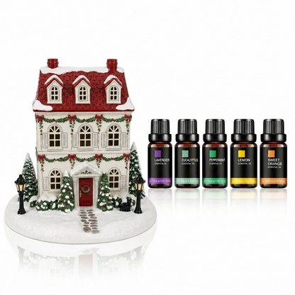 🎄 Holiday House Aroma Diffuser 🏠 Chimney Mist & Color-Changing Lights