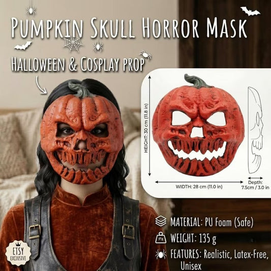 🎃 Pumpkin Skull Horror Mask – Lightweight PU Foam Halloween Costume Mask 💀