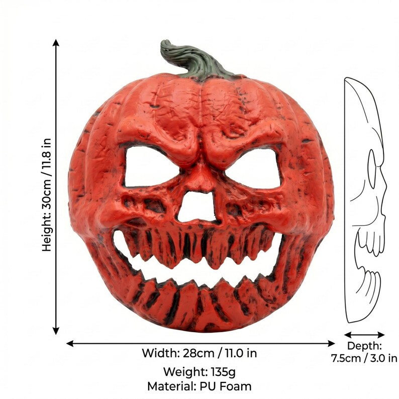 🎃 Pumpkin Skull Horror Mask – Lightweight PU Foam Halloween Costume Mask 💀