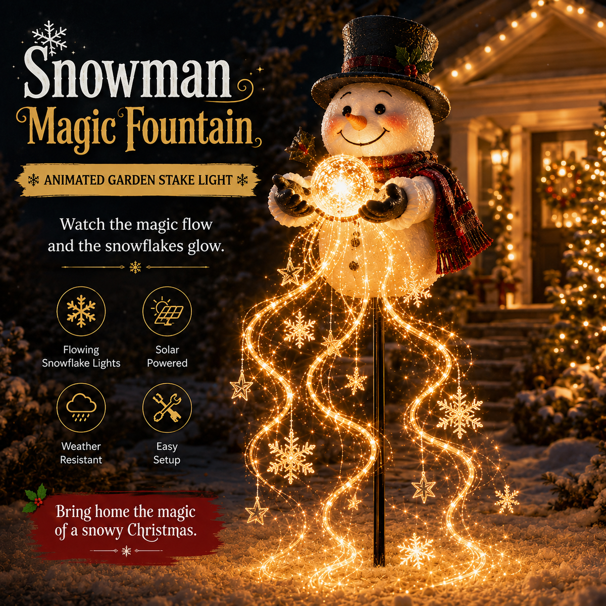 🎄49% OFF🎄 ⛄ Solar Snowman Magic Fountain – Flowing Snowflake Garden Light ❄️