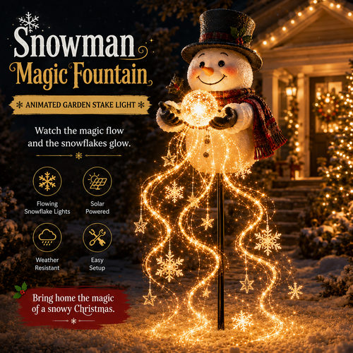 🎄49% OFF🎄 ⛄ Solar Snowman Magic Fountain – Flowing Snowflake Garden Light ❄️