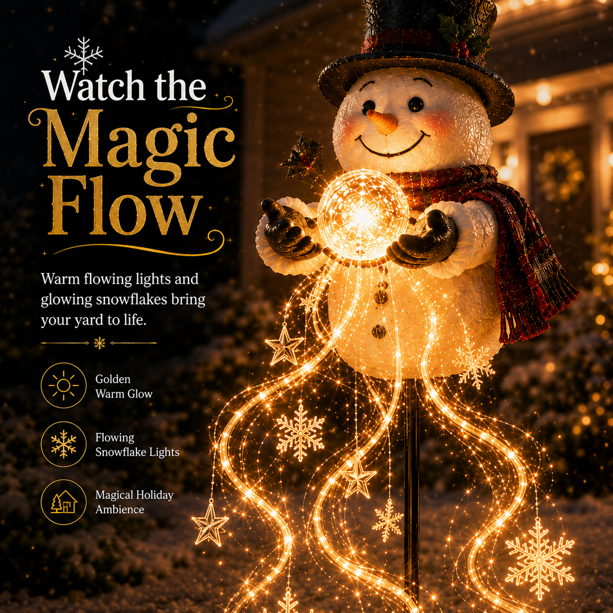 🎄49% OFF🎄 ⛄ Solar Snowman Magic Fountain – Flowing Snowflake Garden Light ❄️