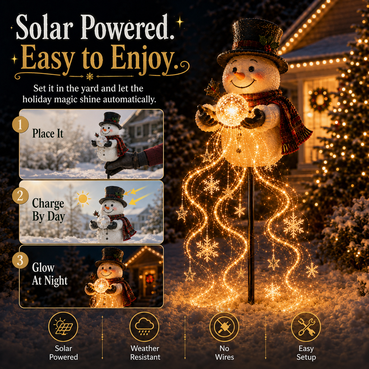 🎄49% OFF🎄 ⛄ Solar Snowman Magic Fountain – Flowing Snowflake Garden Light ❄️