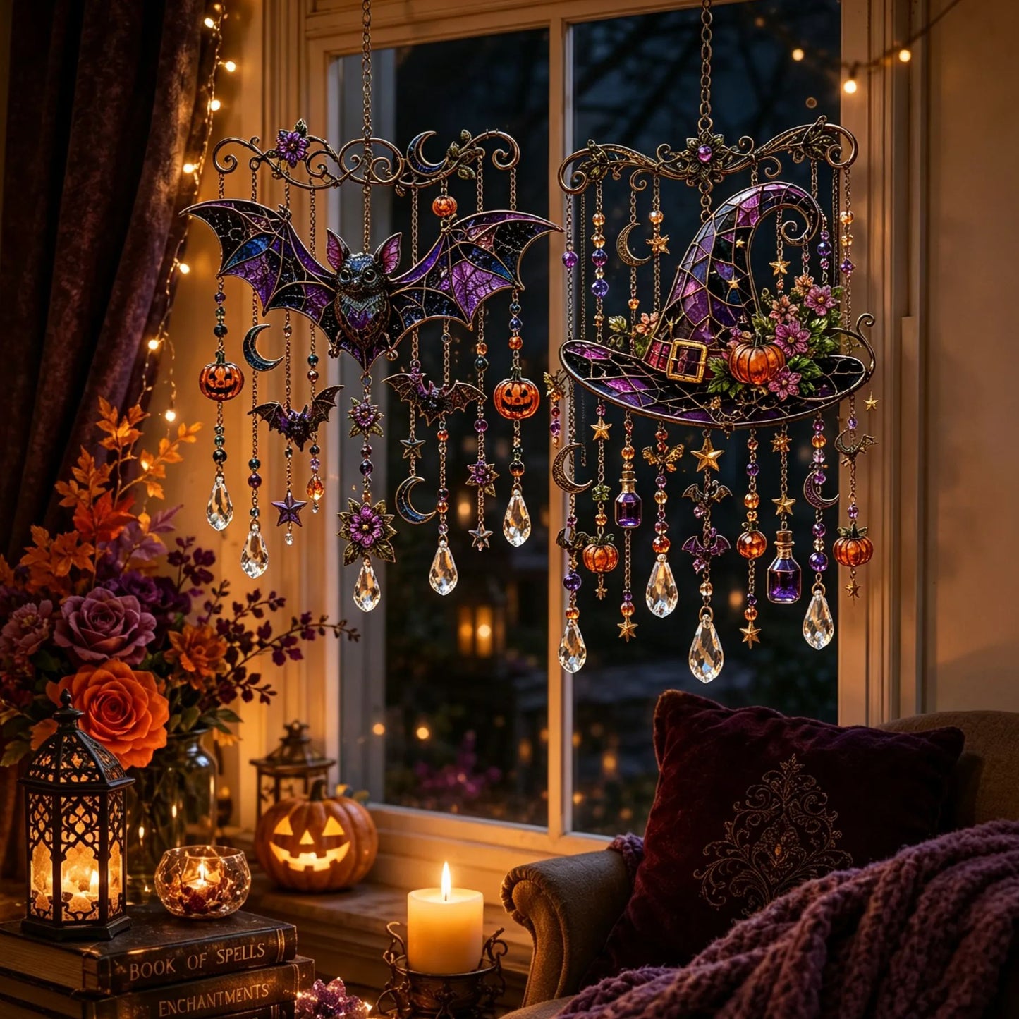 🔥Limited time 70% OFF -🎃💎 Halloween Crystal Wind Chime – Stained Glass Hanging Garden Décor