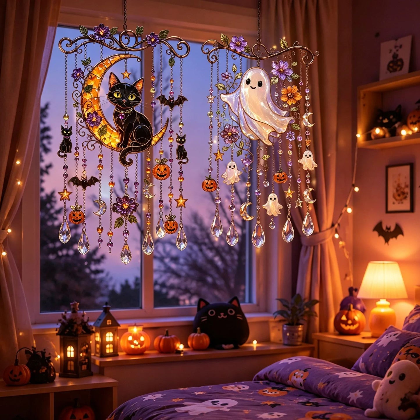 🔥Limited time 70% OFF -🎃💎 Halloween Crystal Wind Chime – Stained Glass Hanging Garden Décor
