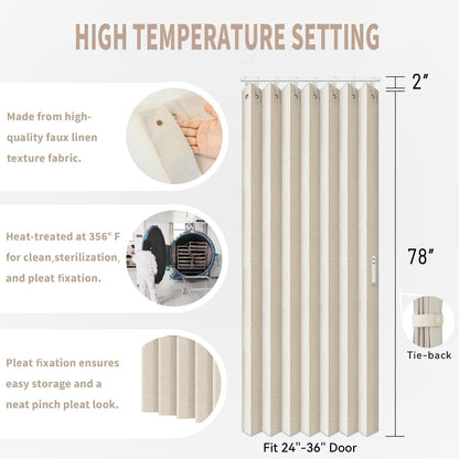 🚪 No-Drill Pleated Accordion Door Curtain with Tension Rod