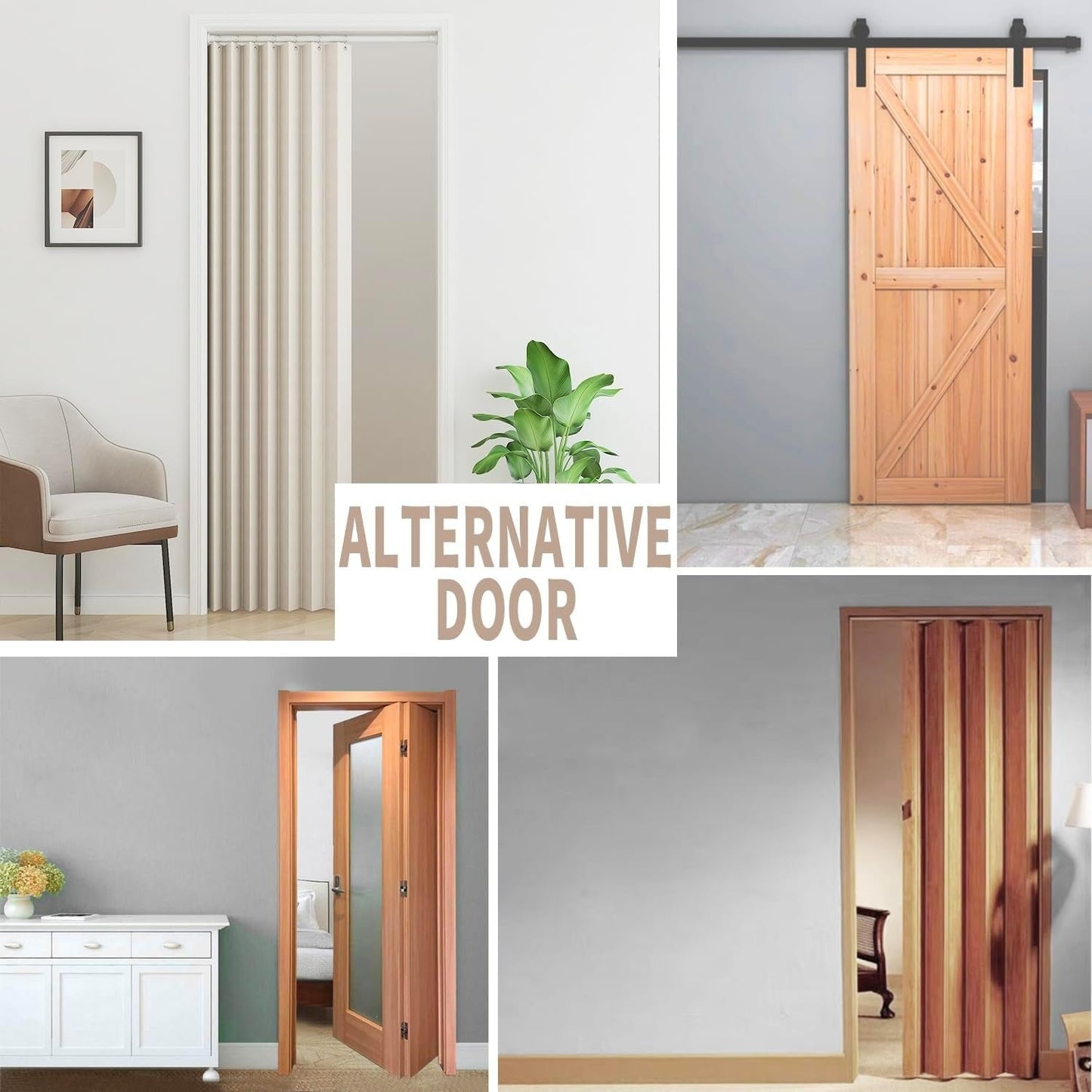 🚪 No-Drill Pleated Accordion Door Curtain with Tension Rod