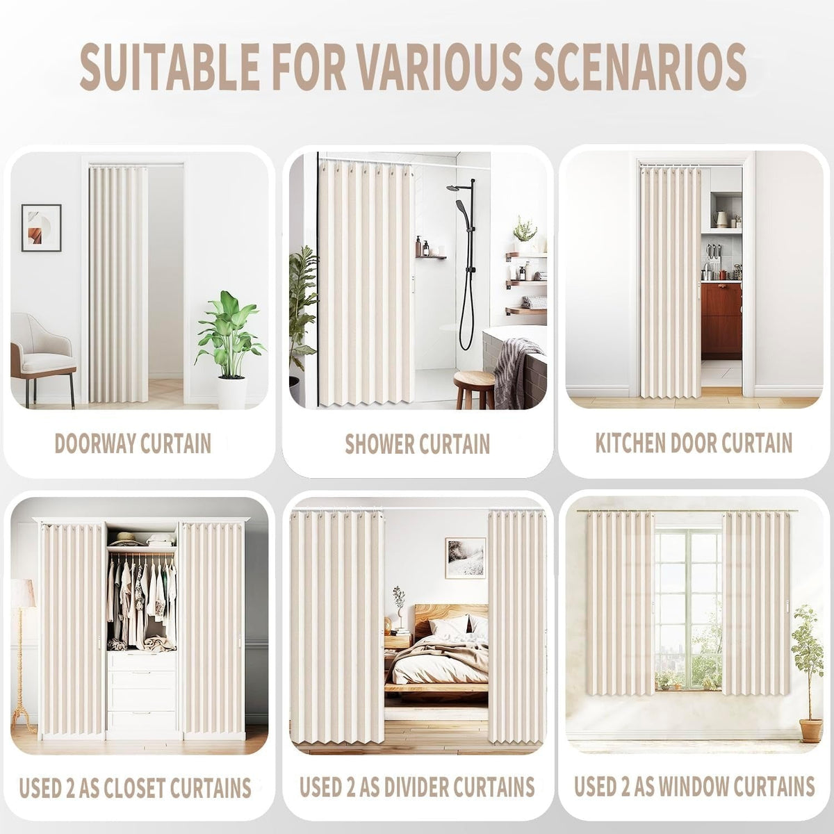 🚪 No-Drill Pleated Accordion Door Curtain with Tension Rod