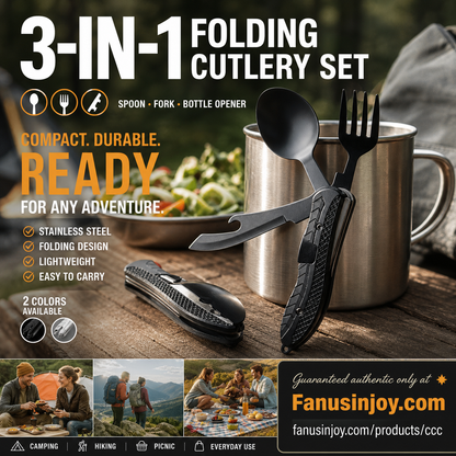 🏕️ 4-In-1 Outdoor Folding Multifunctional Tableware – Detachable Camping Utensil Set ✨