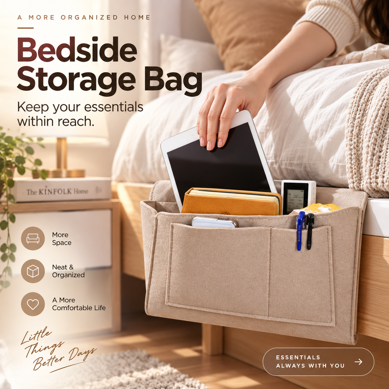 🛏️ Bedside Storage Organizer – Hanging Bed & Sofa Pocket