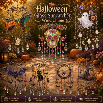 🎃 Halloween Stained Glass Hanging Ornament | Gothic Window Decor