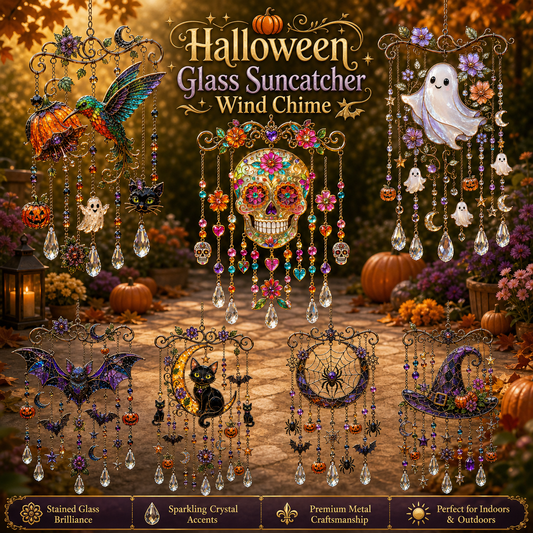 🎃 Halloween Stained Glass Hanging Ornament | Gothic Window Decor
