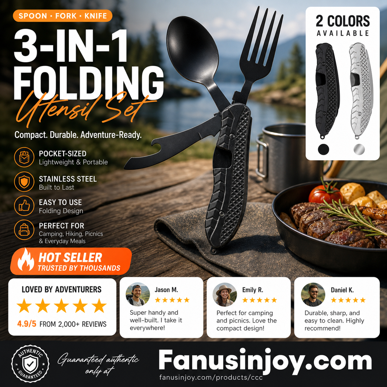 🏕️ 4-In-1 Outdoor Folding Multifunctional Tableware – Detachable Camping Utensil Set ✨