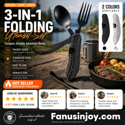 🏕️ 4-In-1 Outdoor Folding Multifunctional Tableware – Detachable Camping Utensil Set ✨