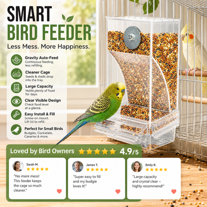 🐦 No-Mess Automatic Bird Feeder - Gravity Seed Dispenser for Cage 🌾