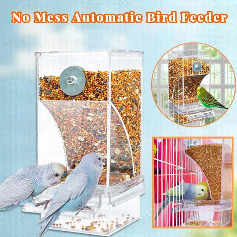 🐦 No-Mess Automatic Bird Feeder - Gravity Seed Dispenser for Cage 🌾