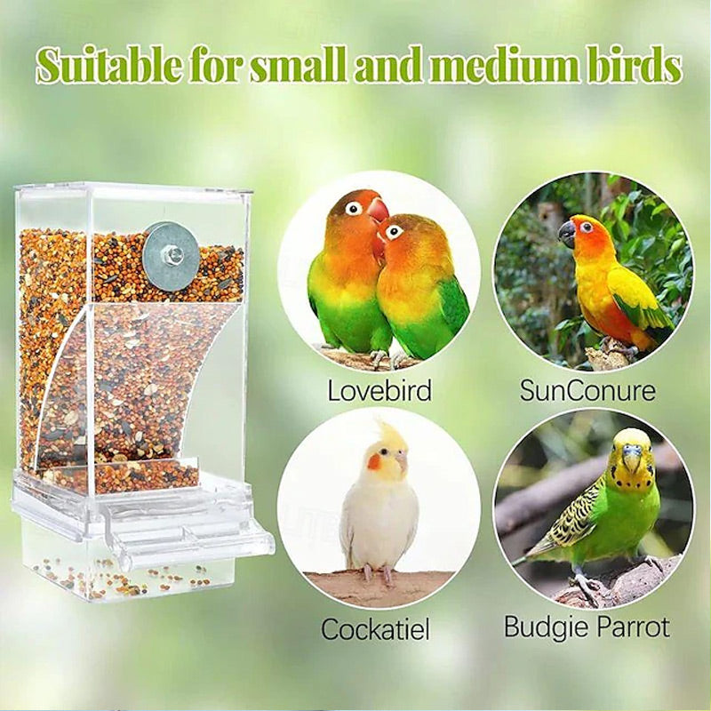 🐦 No-Mess Automatic Bird Feeder - Gravity Seed Dispenser for Cage 🌾