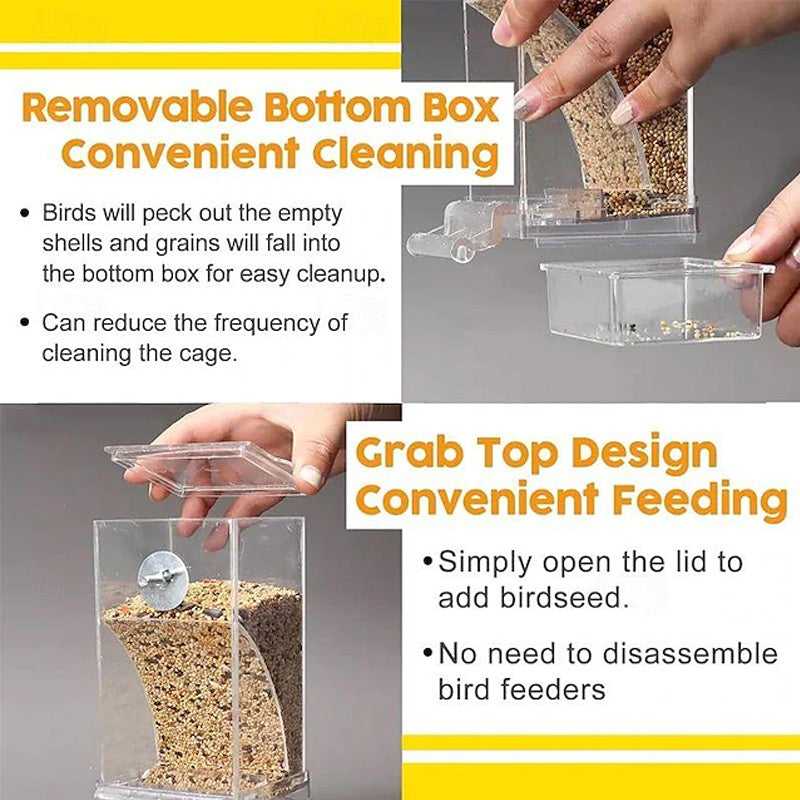 🐦 No-Mess Automatic Bird Feeder - Gravity Seed Dispenser for Cage 🌾