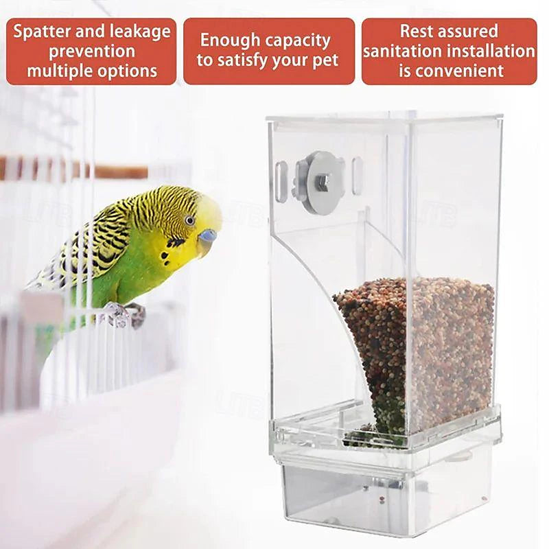 🐦 No-Mess Automatic Bird Feeder - Gravity Seed Dispenser for Cage 🌾