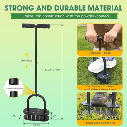 🌱 Manual Lawn Aerator – Carbon Steel Core Aerator for Compacted Soil ✨