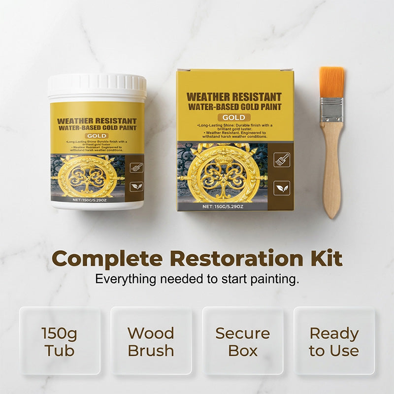 🎨 Brilliant Gold Paint – Weather-Resistant Water-Based Formula for Indoor & Outdoor Use ✨