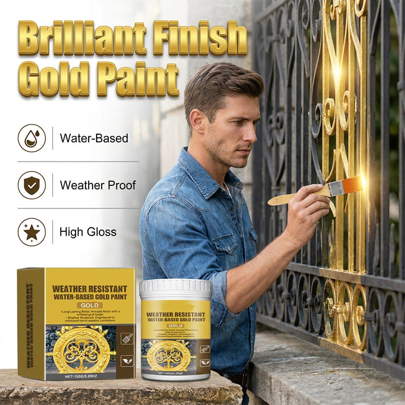 🎨 Brilliant Gold Paint – Weather-Resistant Water-Based Formula for Indoor & Outdoor Use ✨