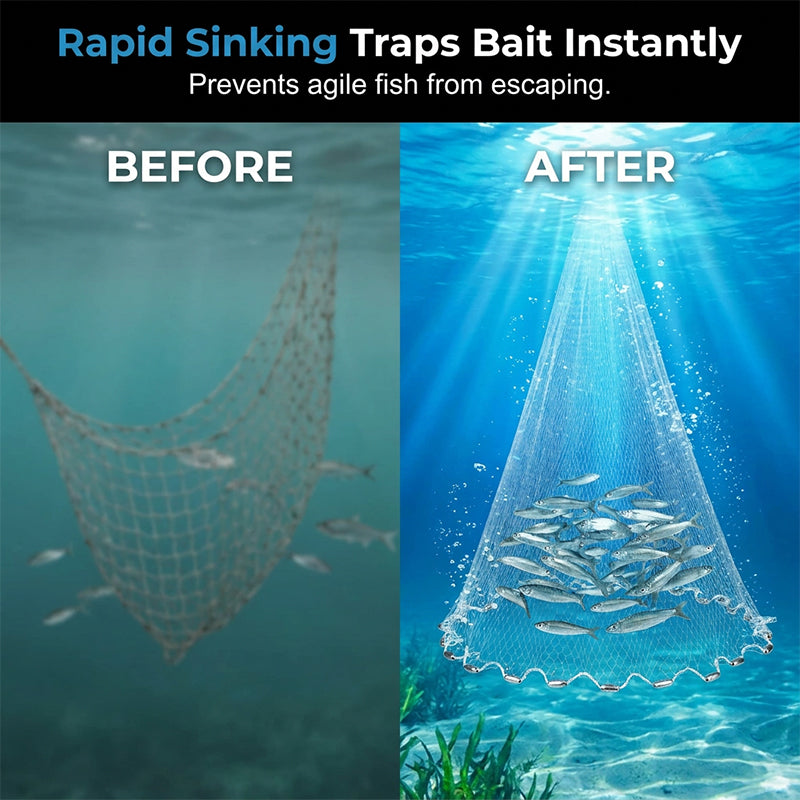 🎣 Easy-Throw Fishing Cast Net – Weighted Bait Net, 9.8–11.8 ft 🐟